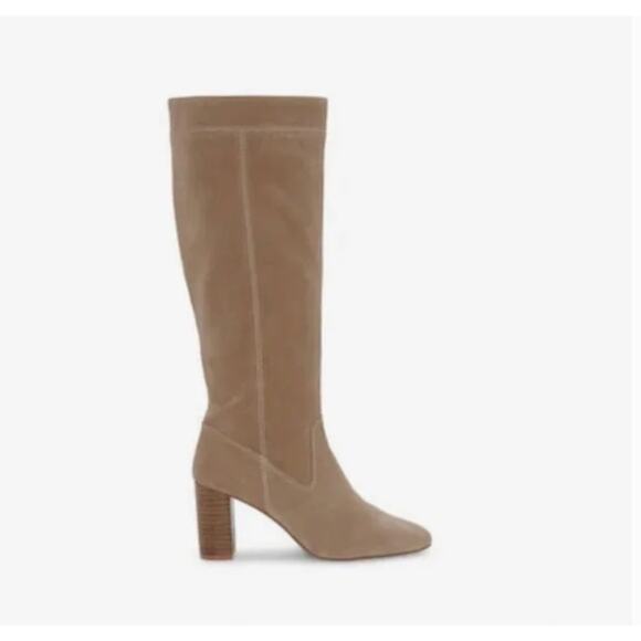 Vince Camuto Casey Knee High Boots 9 Suede Tan NWOT Heel Western Capsule Beige - Picture 1 of 11